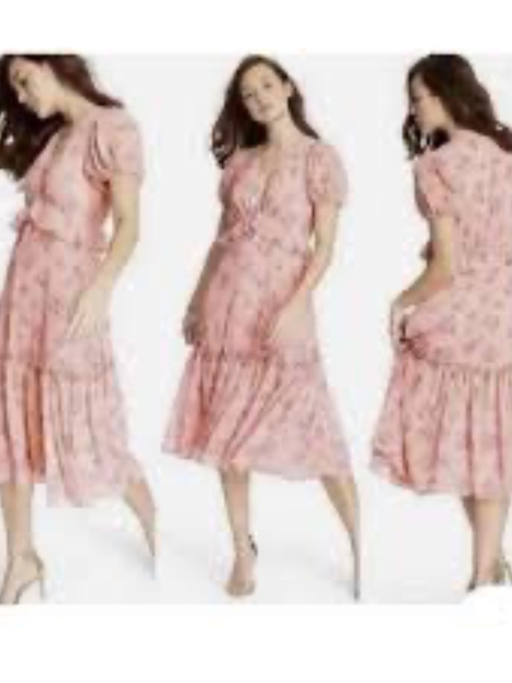 Love Shack Fancy x Target Pink Floral Midi Dress Women's 10 Ruffled Puff Sleeve
